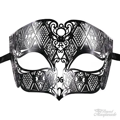 Black Masquerade Mask Metal Laser Cut Venetian Masquerade Mask For Men • $14.95