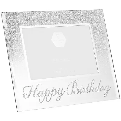 Happy Birthday Photo Picture Frame Glitter Silver Mirror • £5.99
