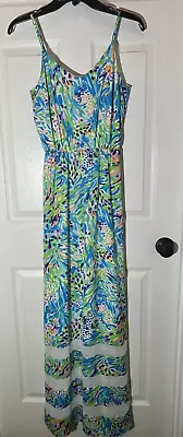 Lilly Pulitzer Womens S Deanna Maxi Dress Spaghetti Straps Lined Sea Soirée • $28.99