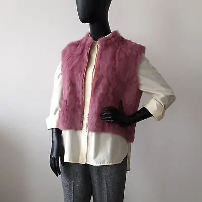 Rabbit Fur Zip Gilet L / Xl Vest Waistcoat Purple Pink Sleeveless Lined Short • £27.54