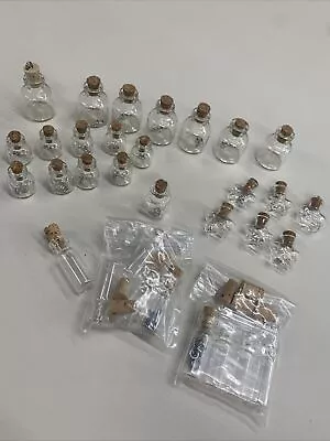 30+ Small Mini Glass Bottles With Wooden Cork-Tiny Wishing Vials For Art Craft • $5