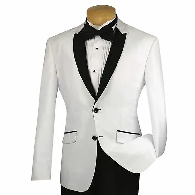 VINCI Men's White Sharkskin 2 Button Shawl Lapel Slim Fit Tuxedo Suit NEW • $104