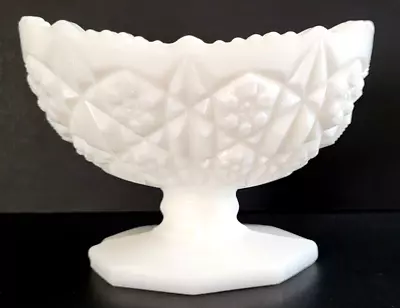 Vintage 1960s Kemple White Milk Glass Toltec Pattern Footed Compote Bowl • $11.95