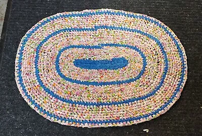 Antique Braided Oval 30x22 Inch Rag Rug Handmade Very Colorful • $29.99
