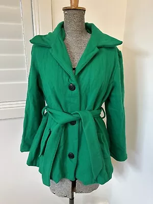 Vintage Handmade Green Wool Coat With Matching Belt Size 12 M • $29.06