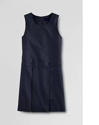 LANDS END Classic Navy School Uniform Top Of Knee Jumper Dress Girls 10  *NEW* • $18.92