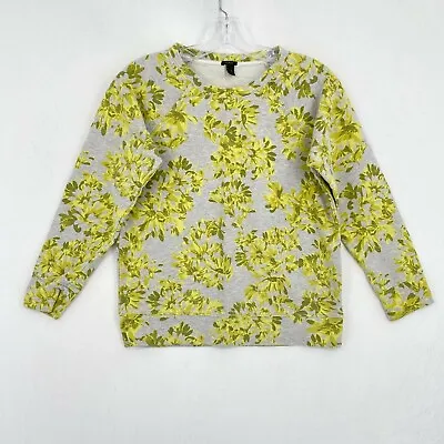 J CREW Floral Print Raglan Sweatshirt Womens XS Gray Yellow Flower 100% Cotton • $10