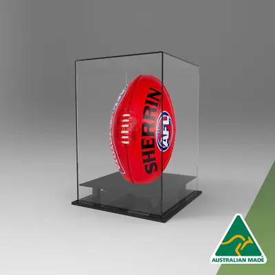 Football / AFL Rugby Display Case BLACK Base Acrylic - Upright /Vertical • $99.95