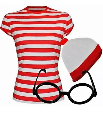 £2.99 • Buy Adult Red And White Striped T Shirt Lot Fancy Dress World Book Week Costume