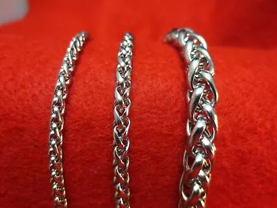 3/4/7 MM Mens 7-40  STAINLESS STEEL SILVER BRAIDED WHEAT ROPE CHAIN NECKLACE • $5.54