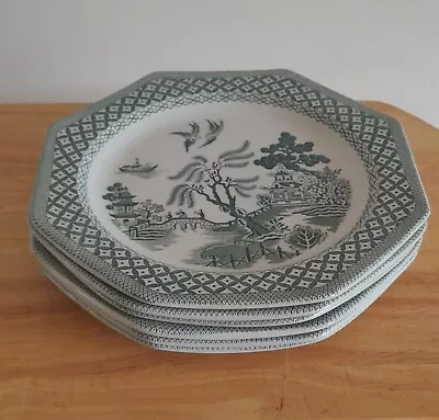 Set Of 6 J G Meakin Ironstone Green Willow Pattern Octagonal Small Plates 21cm • £18