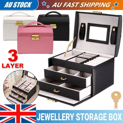 $24.89 • Buy Large Jewellery Box Organizer Ornament Ring Earring Display Storage Case Leather