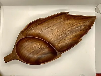 Vintage 16” MCM Leaf Shaped Wooden Serving Snack Chip Dip Leaf Tray Trinket Dish • $13.99