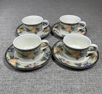 Mikasa Intaglio Garden Harvest Coffee Cups Mugs And Saucers CAC29 Set Of Four  • $30.63