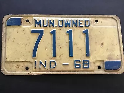 1968 Indiana Municipal Owned License Plate Tag 7111 • $29.99