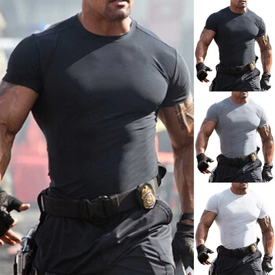 £8.51 • Buy Men O-Neck Short Sleeve Tops T-shirt Slim Fit Stretch Sport Gym Muscle Tee Tunic