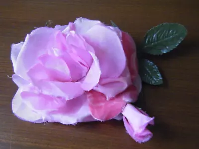 Vintage  Rose W Bud &leaf Silk &velvet Pink Color For Millinery Hats Or Corsage • $10.99