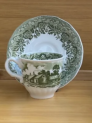 W H Grindley Pottery Country Style Teacup And Saucer Green • £24.99