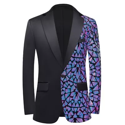 Men Glitter Sequin Suit Jackets One Button Lapel Blazer Dinner Prom Wedding Slim • $57.94