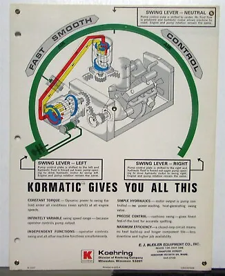 $10.20 • Buy 1968 Koehring Kormatic Swing Lever Shows Controls Construction Specs Data Sheet