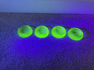 4 Hazel Atlas Uranium Green Vaseline Glass Furniture Coaster Glide Votive Holder • $26.99