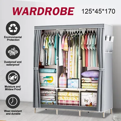 $45.99 • Buy LOEFME Closet Wardrobe Clothes Rack Storage Organizer W/ Shelf Gray 170x125x45cm