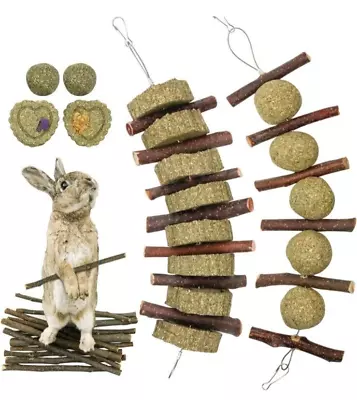 Bunny Rabbit Hamster Natural Apple Branch Chew Toys Grass Ball Chewing Sticks • $8.98