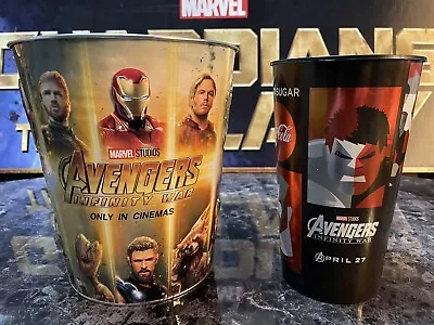 Marvel Avengers Infinity War TIN Metal Popcorn Bucket Bucket Plus Cup Coca Cola • $40