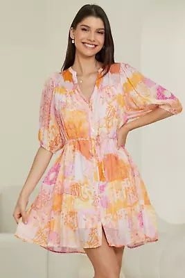 Rara Mini Dress - Mandarin Collar Button Down Dress With Matching Waist Tie I... • $48.95