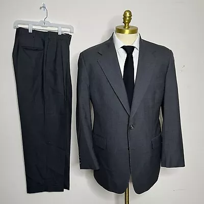 Tom James Suit Mens Gray Solid Wool 40R 31W • $69.99
