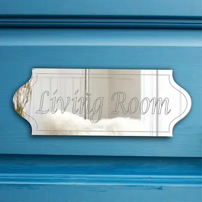 LIVING ROOM Door Sign Plaque Signage Acrylic Mirror Any Name/Room-Stick Or Hang • £7.99