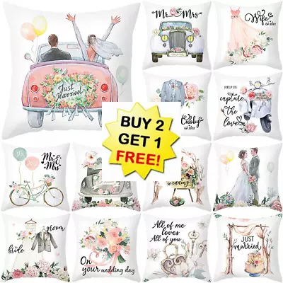 Mr Mrs Wedding Anniversary Polyester Cushion Cover Pillow  Waist Throw Sofa Deco • £3.09