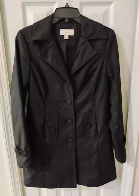 Merona Women's Long Sleeve Black Button Front Cotton Trench Coat Jacket Small • $26.99
