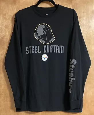 Mens Pittsburgh Steelers Long Sleeve T-Shirt Tee Steel Curtain Black Size Large • $14.99