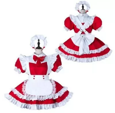 Sissy Maid Girl Red Cute Bubble Sleeve Miniskirt Dress Cosplay Costume • $21.99