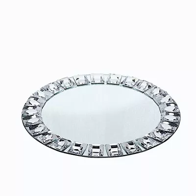 2 Silver 13  Round Mirror Glass Charger Plates With Crystal Rim Wedding Supplies • $34.38