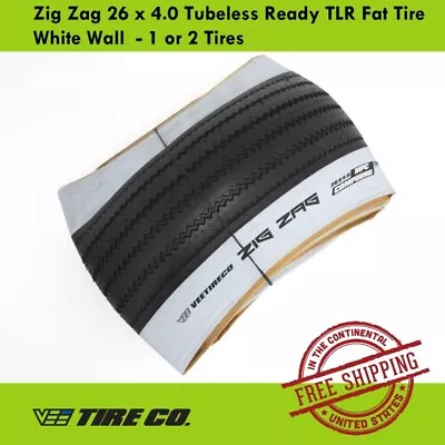 Vee Tire Zig Zag 26 X 4.0 Tubeless Ready TLR Fat Tire White Wall  - 1 Or 2 Tires • $89