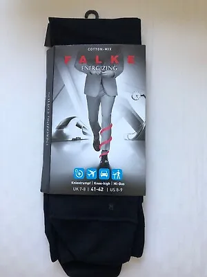 Falke Energizing Cotton-Mix Luxury Black Socks RRP £24 UK:7-8 EU:41-42 • £15