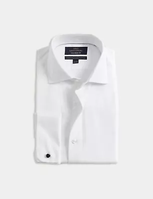 BNWT M & S SARTORIAL Tailored Fit Double Cuff Twill Shirt 15in White • £4.99