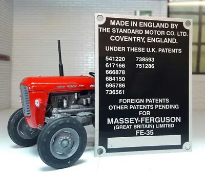 £12.65 • Buy Massey Ferguson Standard FE35 35 Tractor Commission Plate 8 Patent Numbers 1958