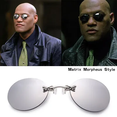 Vintage Frameless Clip On Nose Glasses Round Rimless Matrix Morpheus Sunglasses • $11.19