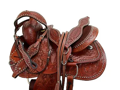 Barrel Racing Saddl 15 16 17 18 Pleasure Trail Floral Tooled Leather Tack Set • $355.45