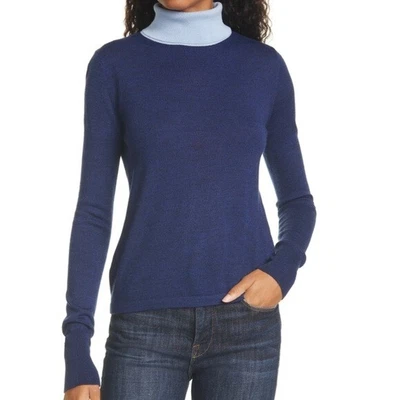$25.99 • Buy NEW! STAUD URCHIN WOOL BLEND CONTRAST TURTLENECK SWEATER In BLUE SIZE SMALL