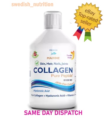 Collagen STRONG Anti-Aging Pure Peptide 10000mg Marine Liquid Drink Vitamin C/B • £17.49