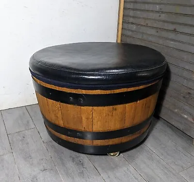 Vintage Rustic Whiskey Wine Oak Wood Barrel Ottoman Rolling Stool Footstool • $351