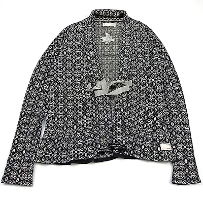 Odd Molly Cardigan 3 - L Lambswool Black White Knit Tie Nordic Shawl 654 Large • £41.99