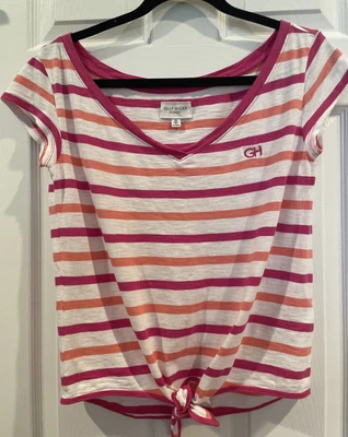 $10.90 • Buy Gilly Hicks Pink V-neck Striped T-shirt Tie Size XS