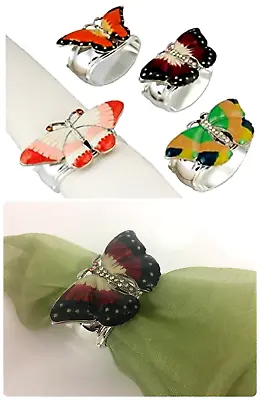 £158.39 • Buy Hans Turnwald Set 4 Butterfly Napkin Ring, Enamel Strass Stones Signed Silver