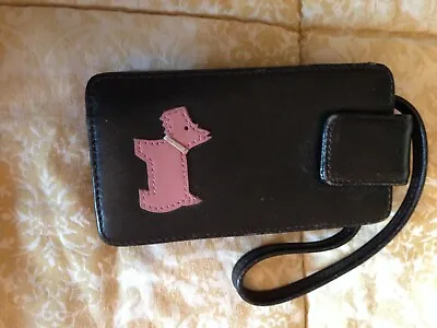 Radley Vintage Phone Case Black Real Leather Scottie Dog Pink • £10