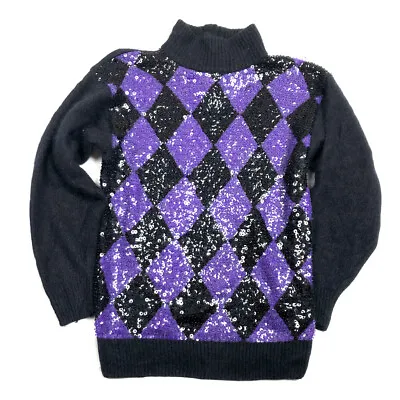 IB Diffusion Womens S Vintage 80s Sweater Silk Angora Sequin Diamond Print  • $35